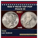 1926-p Peace Dollar Near Top Pop $1 ms66 SEGS