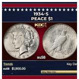1934-s Peace Dollar $1 au58 SEGS