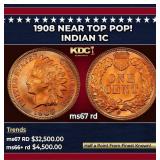 1908 Indian Cent Near Top Pop! 1c ms67 rd SEGS