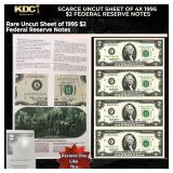 Scarce Uncut Sheet of 4x 1995 $2 Federal Reserve N
