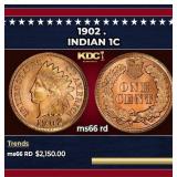 1902 Indian Cent . 1c ms66 rd SEGS