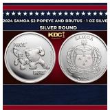 2024 Samoa $2 Popeye and Brutus - 1 oz Silver Roun