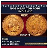1908 Indian Cent Near Top Pop! 1c ms66+ rd SEGS