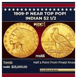 1909-p Gold Indian Quarter Eagle Near Top Pop! $2
