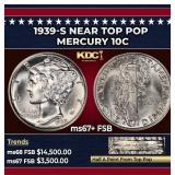 1939-s Mercury Dime Near Top Pop 10c ms67+ FSB SEG