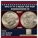 1972-p Ty 3 Eisenhower Dollar Near Top Pop $1 ms65