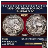 1938-d/d Buffalo Nickel Near Top Pop 5c ms67+ SEGS