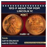 1913-p Lincoln Cent Near Top Pop! 1c ms66+ rd SEGS