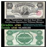 1891 $10 Red Seal Silver Certificate "Tombstone" G