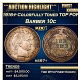 1916-p Barber Dime Colorfully Toned TOP POP! 10c m