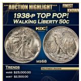 1938-p Walking Liberty Half Dollar TOP POP! 50c ms