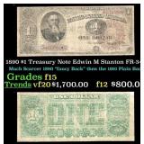 1890 $1 Treasury Note Edwin M Stanton Grades f+ FR