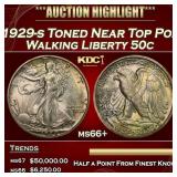 1929-s Walking Liberty Half Dollar Toned Near Top