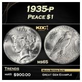 1935-p Peace Dollar $1 Grades ms65
