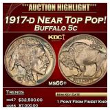 1917-d Buffalo Nickel Near Top Pop! 5c ms66+ SEGS