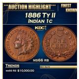 1886 Ty II Indian Cent 1c ms66 rb SEGS