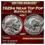 1929-s Buffalo Nickel Near Top Pop 5c ms67 SEGS