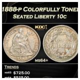 1888-p Seated Liberty Dime Colorfully Toned 10c Gr