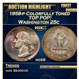 1958-p Washington Quarter Colorfully Toned TOP POP