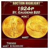 1924-p Gold St. Gaudens Double Eagle $20 ms67 SEGS