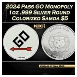 2024 Pass GO Monopoly 1oz .999 Silver Round Colori