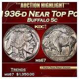 1936-d Buffalo Nickel Near Top Pop 5c ms67 SEGS