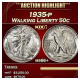 1935-p Walking Liberty Half Dollar 50c ms66+ SEGS