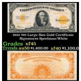 1922 $10 Large Size Gold Certificate Grades xf+ Si
