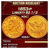 1853-p Gold Liberty Quarter Eagle $2 1/2 ms64+ SEG