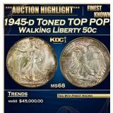 1945-d Walking Liberty Half Dollar Toned TOP POP!