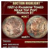 1921-d Morgan Dollar Rainbow Toned Near Top Pop! $