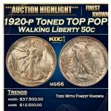 1920-p Walking Liberty Half Dollar Toned TOP POP!
