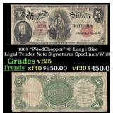 1907 $5 Large Size Legal Tender Note "WoodChopper"