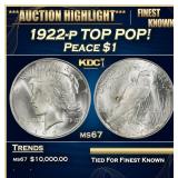1922-p Peace Dollar TOP POP! $1 ms67 SEGS