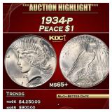 1934-p Peace Dollar $1 ms65+ SEGS