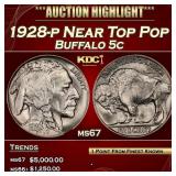 1928-p Buffalo Nickel Near Top Pop 5c ms67 SEGS