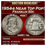 1954-s Franklin Half Dollar Near Top Pop! 50c ms66