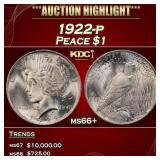 1922-p Peace Dollar $1 ms66+ SEGS