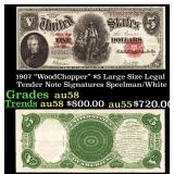 1907 $5 Large Size Legal Tender Note "WoodChopper"