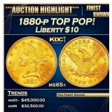 1880-p Gold Liberty Eagle TOP POP! $10 ms65+ SEGS