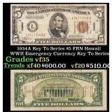 1934A $5 FRN Hawaii WWII Emergency Currency Key To