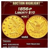 1856-p Gold Liberty Eagle $10 ms62 USCG