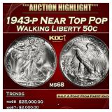 1943-p Walking Liberty Half Dollar Near Top Pop 50