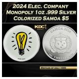 2024 Eletric Company Monopoly 1oz .999 Silver Roun