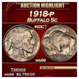 1918-p Buffalo Nickel 5c ms66 SEGS