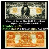 1922 $20 Large Size Gold Certificate Grades Select