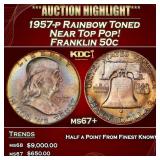 1957-p Franklin Half Dollar Rainbow Toned Near Top