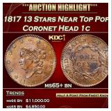 1817 13 Stars Coronet Head Large Cent Near Top Pop