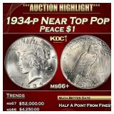 1934-p Peace Dollar Near Top Pop $1 ms66+ SEGS