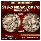 1919-d Buffalo Nickel Near Top Pop! 5c ms66 SEGS